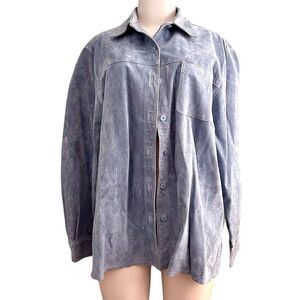 Coldwater Creek Vintage 100% Blue Suede Long Sleeve Shirt Jacket Plus Size 1X